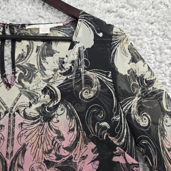 Boston‎ Proper Shirt Womens 6 Black Pink Sheer Bell Sleeve Whimsigoth Witchy Y2K - Picture 4 of 13